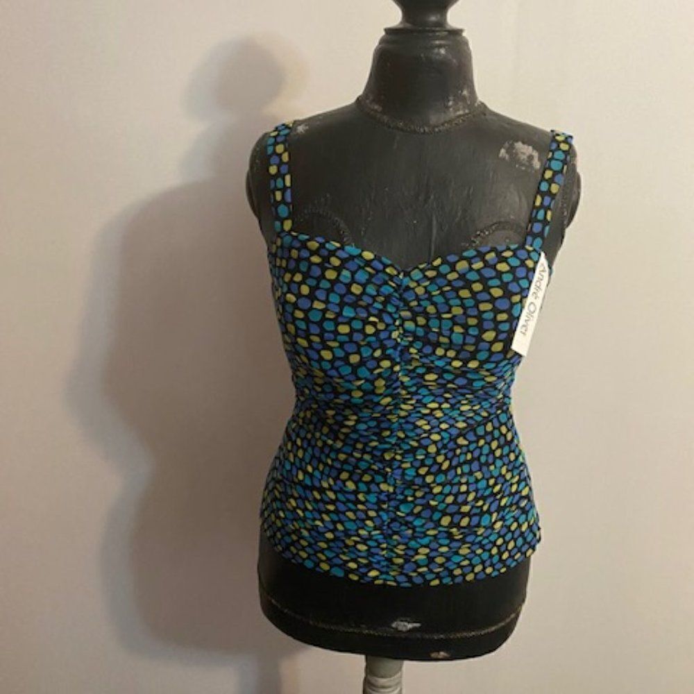 Andre" Oliver Blue, Green Silk sleeveless top, size 12